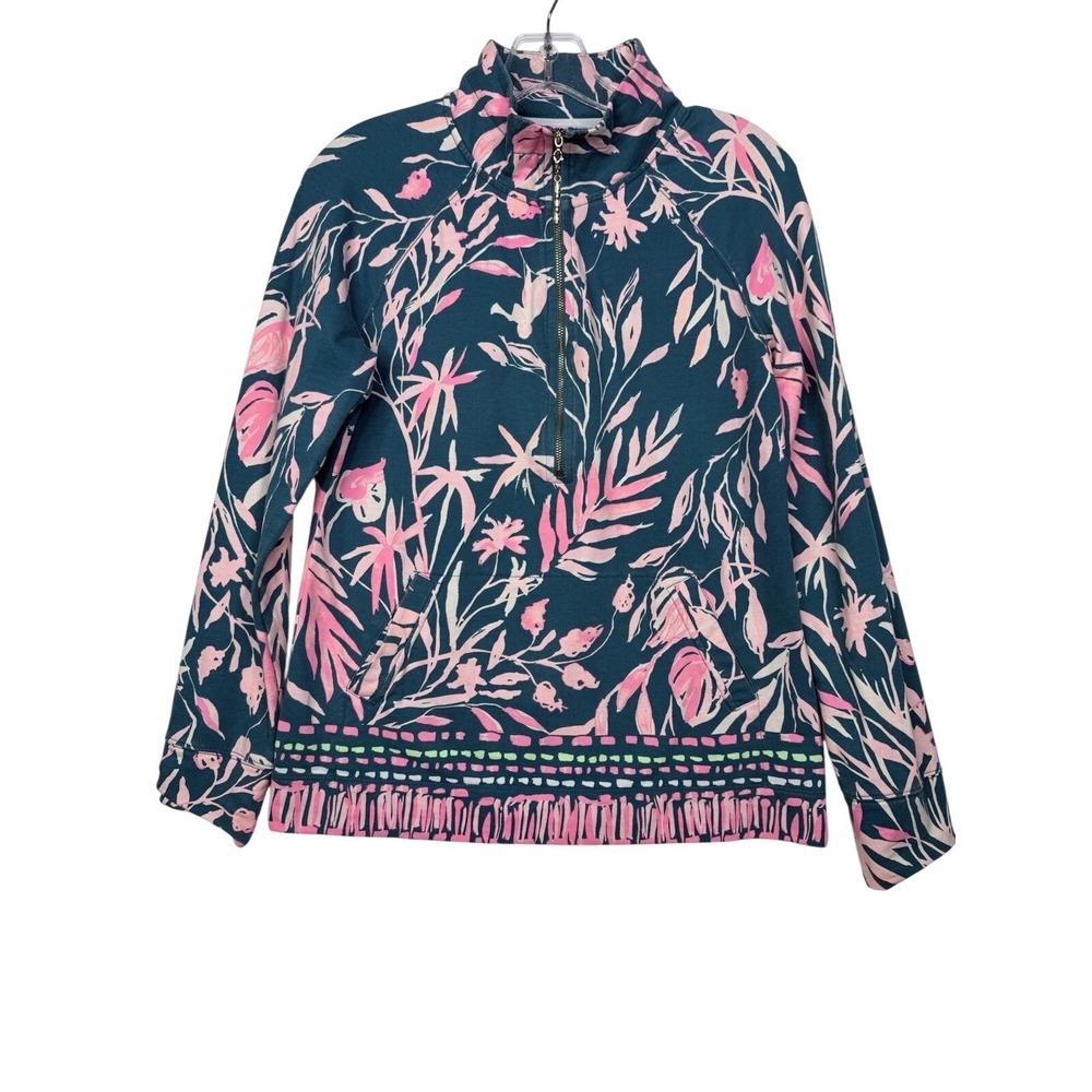 Lilly Pulitzer UPF Skipper Popover Sweatshirt Tidal Wave Its Prime Time Size S